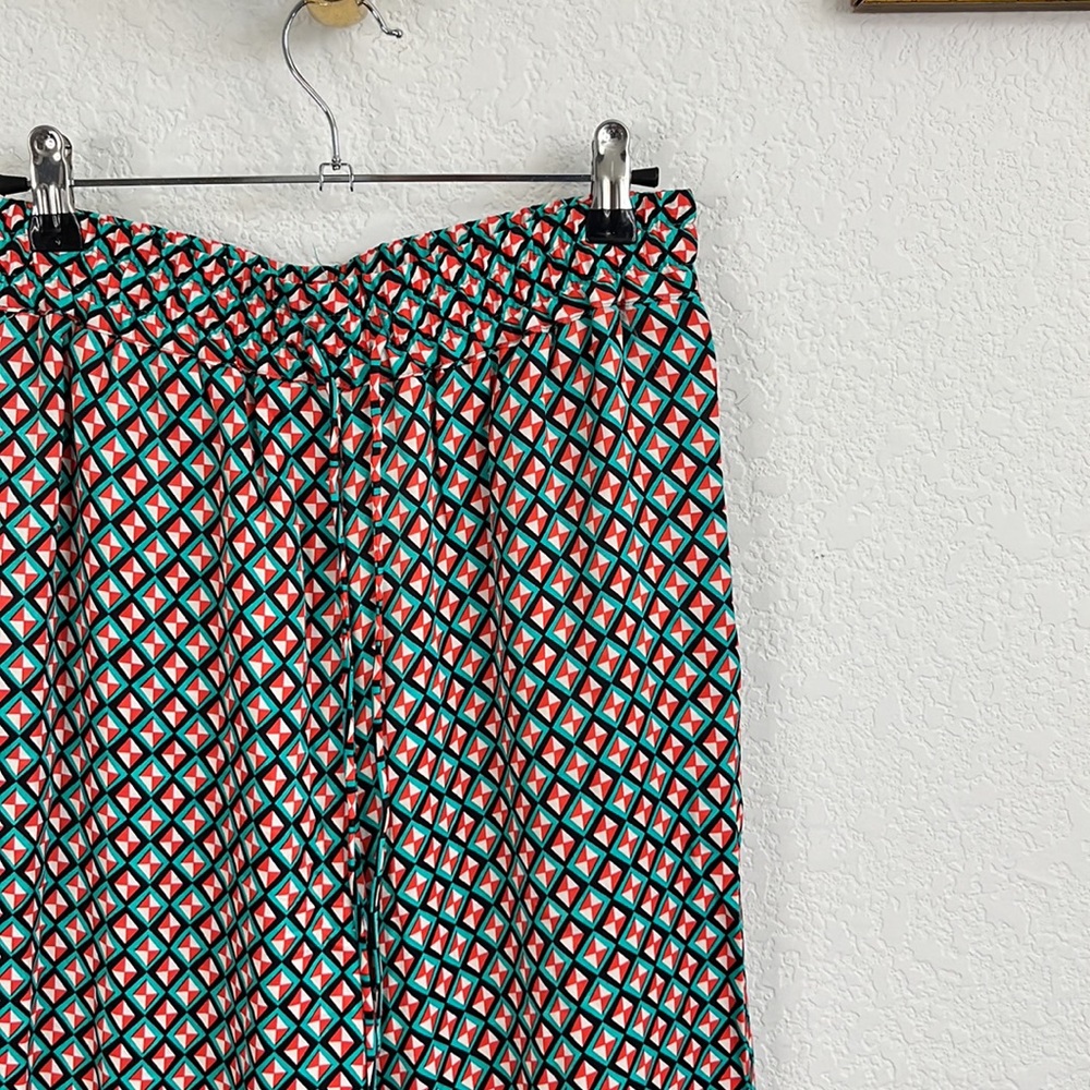 Zara Diamond Pattern Satin Drawstring Wide Leg Pa… - image 2